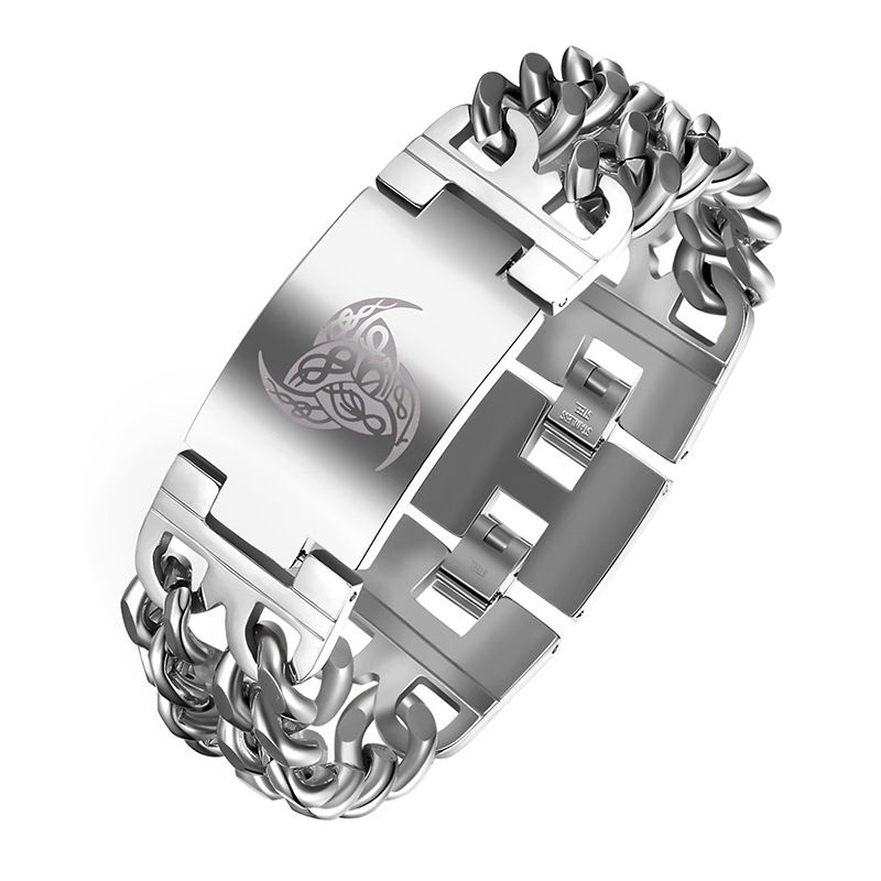 Bracciale cubano in acciaio al titanio da uomo, alla moda, dominante, con ruota triangolare, totem runico nordico vichingo_voghion.com