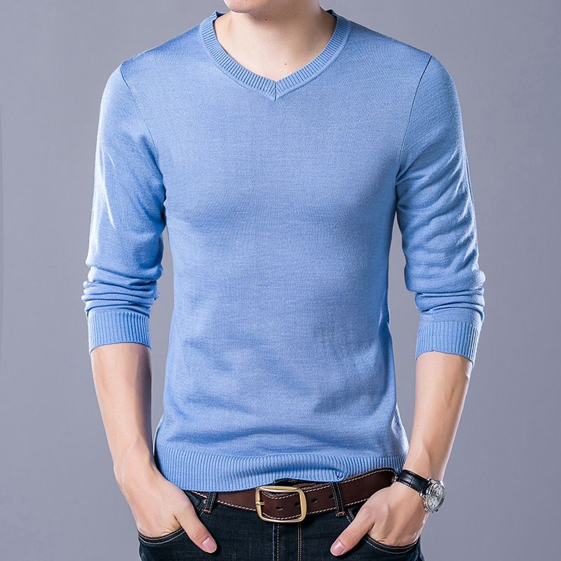 Men's Slim Fit V-Neck Knit Sweater, Lightweight Pullover, Soft & Breathable, Stretchable, Machine Washable, Casual Wear For Winter (Black, Navy, )_voghion.com