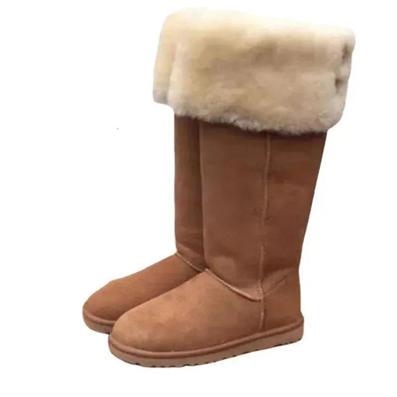 Winter Warm Long Snow Style Womens Outdoor Plush Shoes Leather High Knee Flat Anti Slip Boots 241024_voghion.com