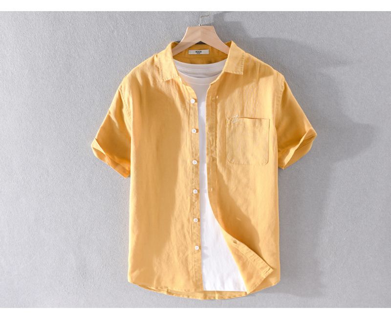 Summer Men's Casual Fashion Cotton Linen Short Sleeved Shirt, Fresh And Versatile Trendy Men's Youth Linen Shirt_voghion.com