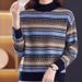 Herbst Winter Gestreifter Strickpullover Halbrollkragen Retro Jacquard Pullover Lässig Schicke Oberteile Modetrends_voghion.com