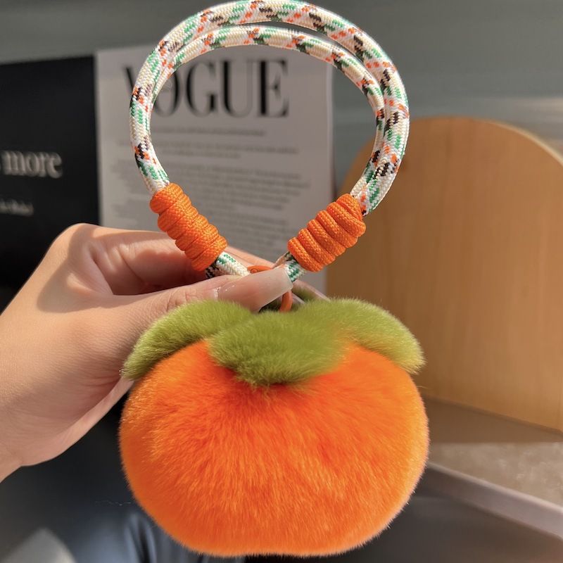 【Cute Little Persimmon】Imitation Rex Rabbit Fur Car Keychain Pendant High-End Plush Ball Backpack Decoration Gift_voghion.com