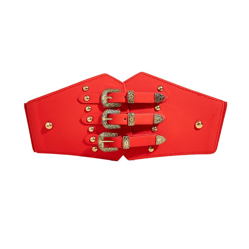 Three Piece Buckle Seal With Shirt Decoration Down Jacket Elastic Rivet Waist Wide Women's Belt_voghion.com