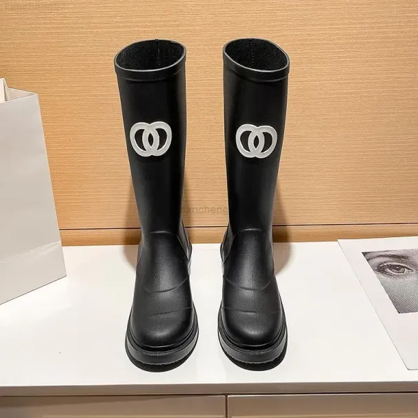 Stivali da pioggia con punta quadrata, tacco spesso, suola in gomma da donna_voghion.com