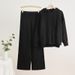 Women's Clothing autumn and winter new knitted hooded drawstring threaded sweatshirt wide leg pants two piece suit fashionable temperament casual suit_voghion.com