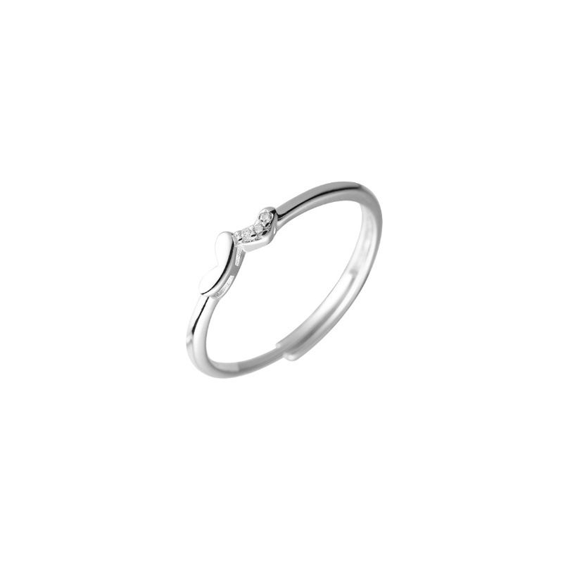S Pure Silver Irregular Diamond-Studded Heart For Women, Simple And Delicate, Unique Heart-Shaped Push-Pull Design Ring_voghion.com