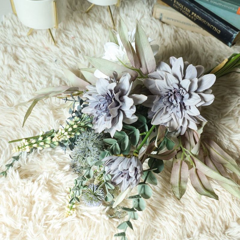 Buchet de dalii artificiale, flori simulate, producător de plante verzi, decorațiuni de nuntă en-gros, stil INS, transfrontalier, YC1060_voghion.com