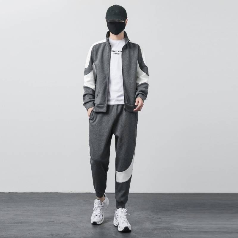 Men's Clothing Spring And Autumn Fashion Cardigan Stand Collar Sweatshirt Draw Leg Sweatpants A Complete Set Of Large Size Loose Casual Sports Suit_voghion.com