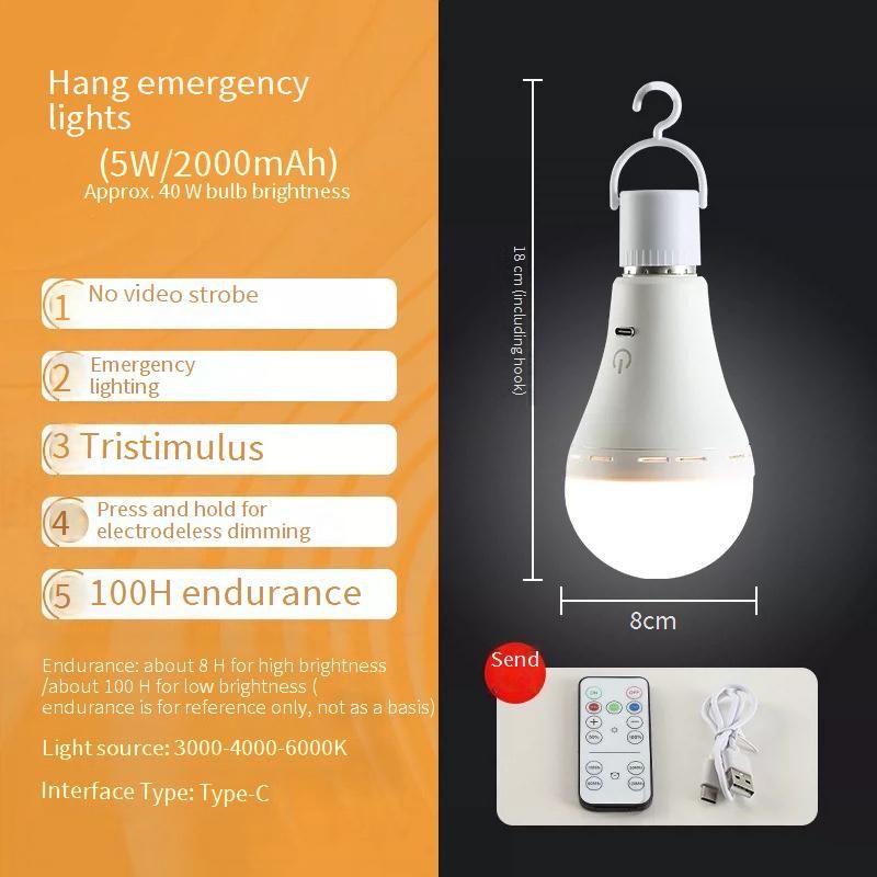 Rechargeable LED Emergency Bulb With Remote Control & Touch Switch - E27 Base, 5W Warm White/Cool White, 1000LM_voghion.com