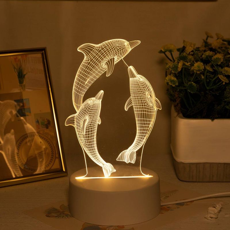 USB 3D Glowing Dolphin Night Light - Creative Ocean Animal Table Lamp For Home Decoration, Birthday & Holiday Gift_voghion.com