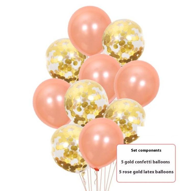 12 inç Gül Altın Lateks Balonlar ve Simli Konfetiler - 20'li Parti Süsleme Seti_voghion.com