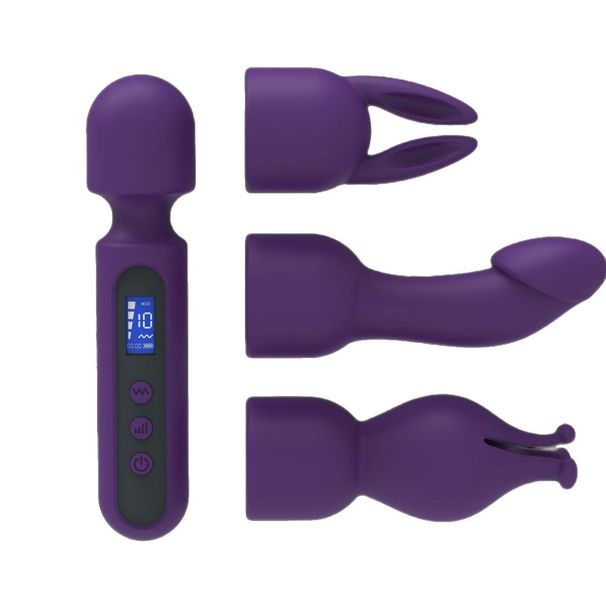 AV Massage Stick With 3 Replaceable Heads LED LCD Display Orgasm Masturbation Toy For Women Vibrating Wand_voghion.com
