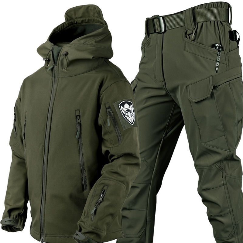 【 Well - Reviewed】 Outdoor Shark Skin Assault Set For Men, Autumn Winter Fleece Jacket, Soft Shell_voghion.com