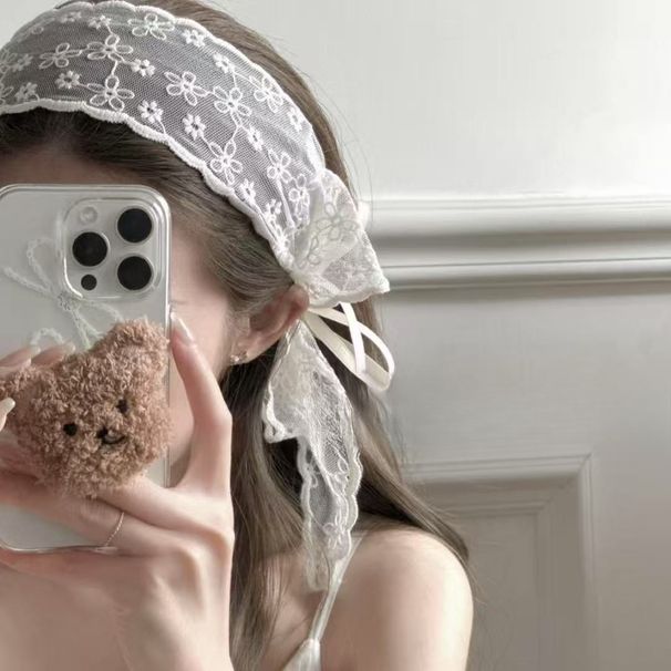 French Mesh Bow Lace Wide Edge Headband Women's Pastoral Summer Ribbon Headgear Premium Hair Accessories_voghion.com