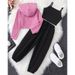 Mutter & Kinder Außenhandel Mädchen Casual Kapuzenpullover Rosa Strickpullover Hosenträger Top Kordelzug Sporthose Kinder Herbst Dreiteiliger Anzug_voghion.com