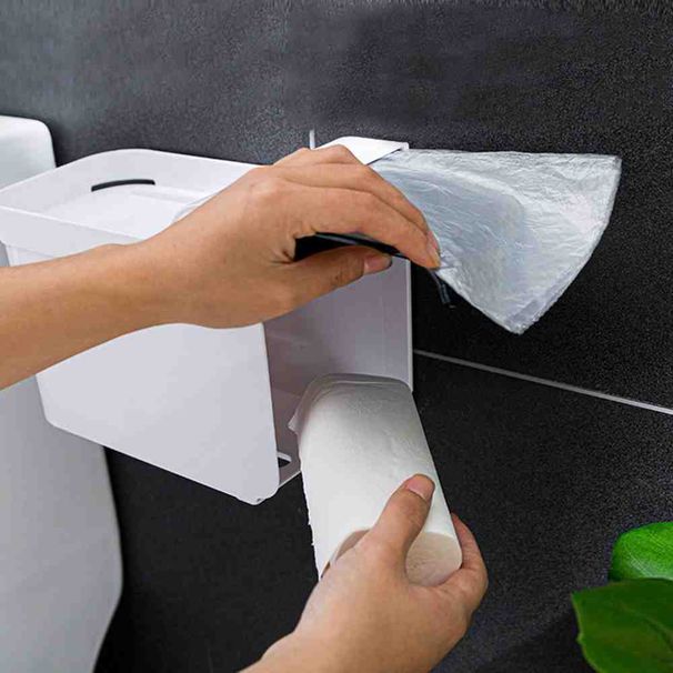 Wandmontierter Toilettenpapierhalter mit integriertem Müllbeutelfach und Rollenspender (ohne Stanzen)_voghion.com