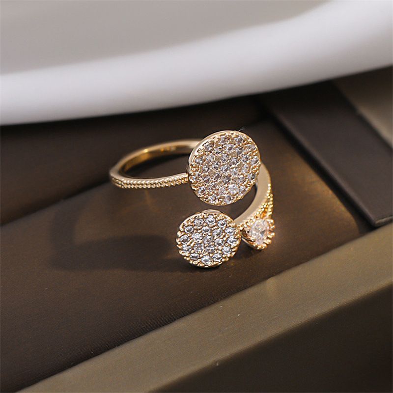 New European And American Popular Fashion Alloy Geometric Round Full Diamond Ring Jewelry Women's Open Adjustable Ring_voghion.com