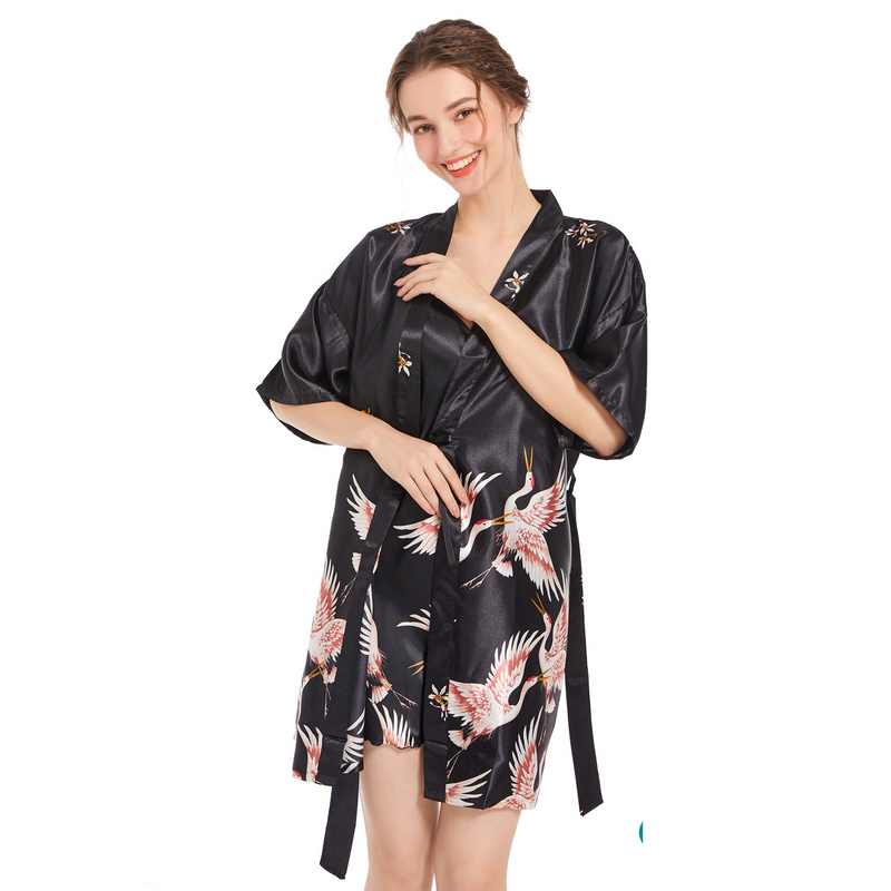 Women's clothing pajamas home clothes suits for women Chinese style crane spring and autumn sexy short nightgown sling inner wear two-piece suit_voghion.com