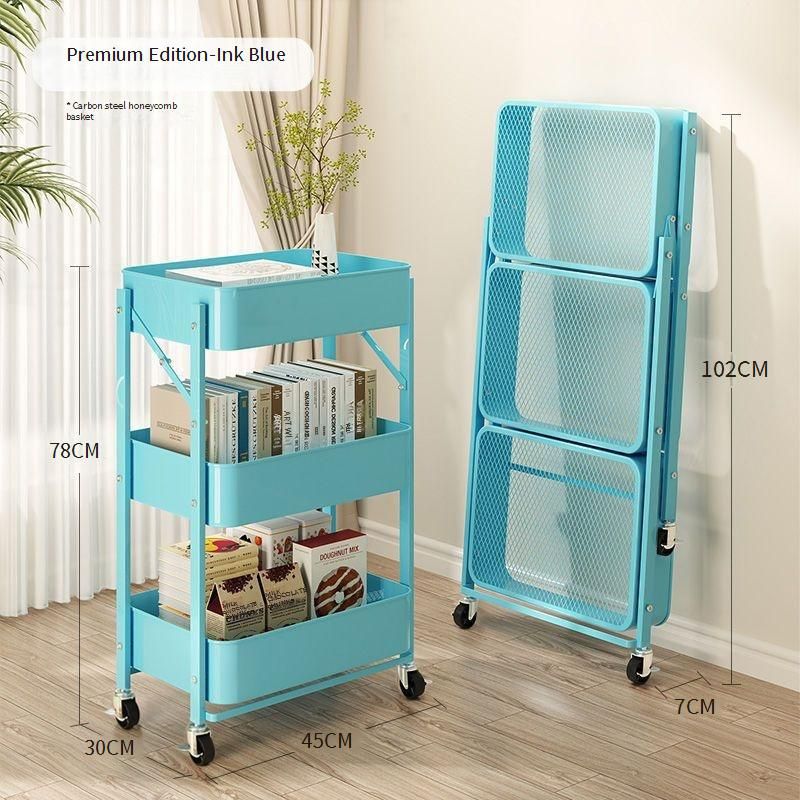 Family Organizer Mobile Trolley Floor Standing Multi Layer Folding Kitchen Rack Snack Rack Iron Bathroom Storage Rack_voghion.com