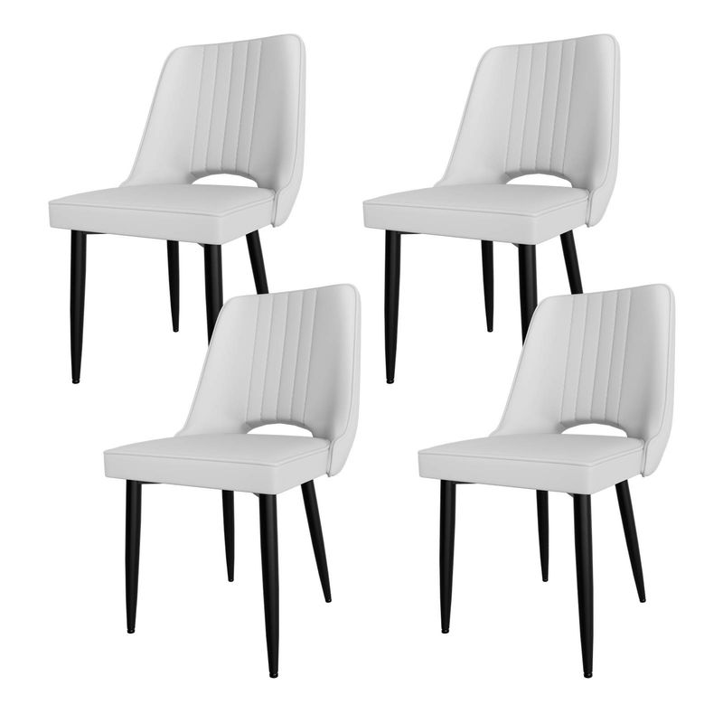 Set mit 4 oder 8 modernen Esszimmerstühlen – PU-Lederpolsterung mit hoher Rückenlehne, gekreuzte Metallbeine, dickes Kissen für Küche und Wohnzimmer, Hellgrau_voghion.com