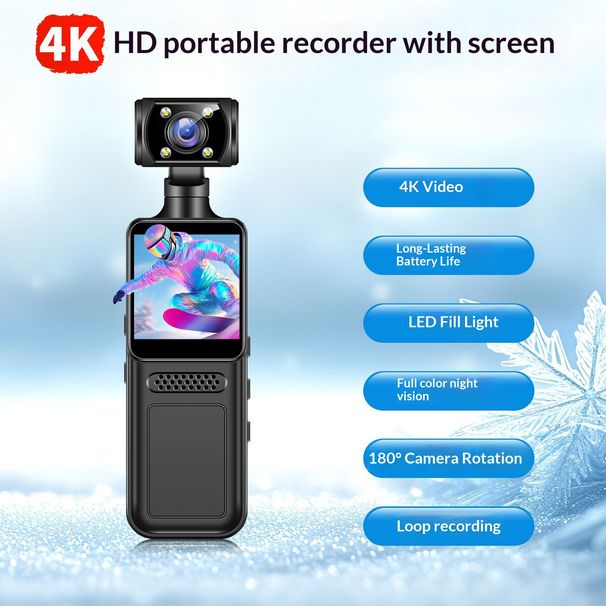 Caméra corporelle M12 WiFi - Enregistreur 4K HD de qualité policière avec clip rotatif, vision nocturne et étui étanche_voghion.com