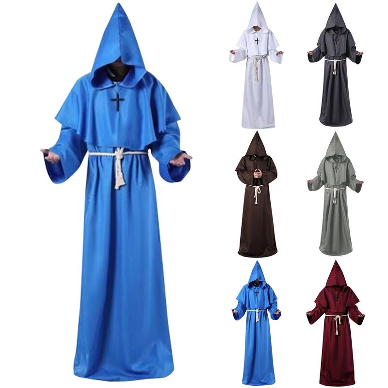 Medieval Monk Robe Hooded Monk Cowl Renaissanc Cape Priest Robe Halloween Cosplay Costume Wizard Fancy Punk Cloak Mask_voghion.com