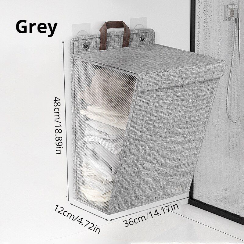 1pc Foldable Adhesive Laundry Basket Hamper, Multifunctional Punch Free Wall Hanging Washing Clothes Mesh Hook Organizer_voghion.com