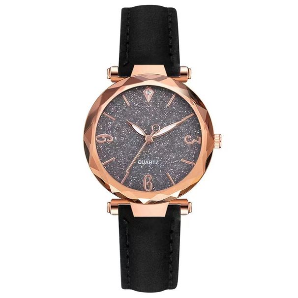 Student Digital Matte Leather Strap Two-Piece Five-Pointed Star Bracelet Set Women's Quartz Watch_voghion.com