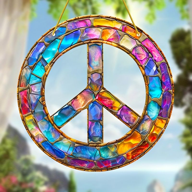 8x8 colių „Bohemian Peace Suncatcher“ – ryškus akrilinis sienų dekoras vidaus ir lauko dekorui – įkvepianti šventinė dovana_voghion.com