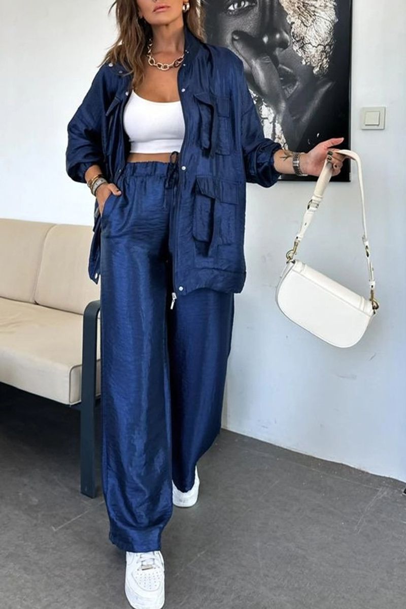 Women's Clothing women's straight trousers two piece suit solid color fashion long sleeved jacket three dimensional pocket_voghion.com