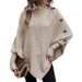 Grobstrick-Fledermauspullover für Damen mit hohem Kragen und Knopfdetails – Übergroßer Zopfmusterpullover für Herbst und Winter (Khaki, Schwarz, Grau)_voghion.com