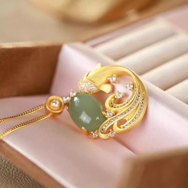 High-Value Versatile Inlaid Hetian Jade Qingyu Fish Yearly Classical Temperament Women's Collarbone Chain Pendant_voghion.com