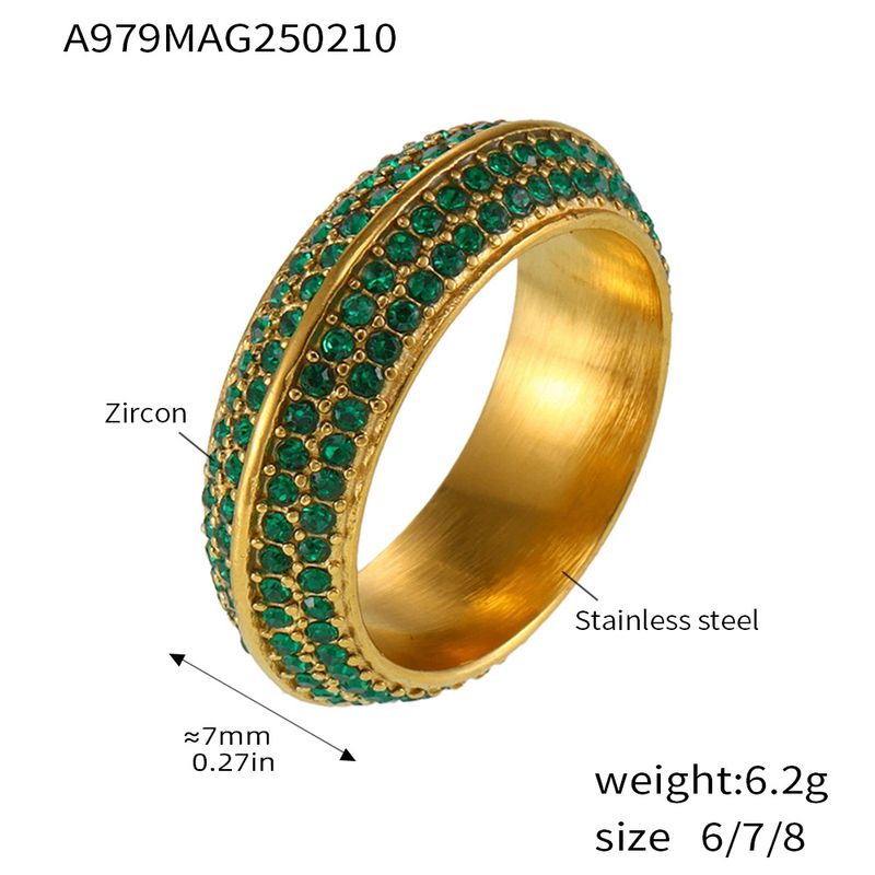 Bague pour femme en acier inoxydable, robuste et luxueuse, sertie de quatre rangées de diamants et de zircons 5A, résistante à la décoloration._voghion.com
