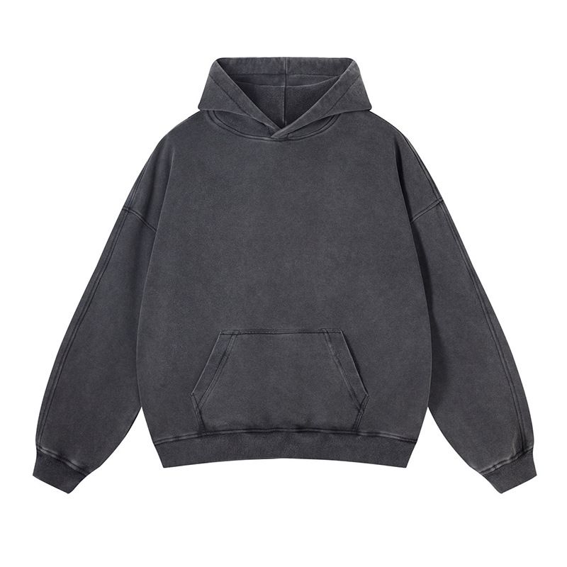 Erkekler İçin Ağır Kapüşonlu Sweatshirt - Sonbahar ve Kış İçin Temiz Sokak Stili ile Vintage Yıkanmış Kazak_voghion.com
