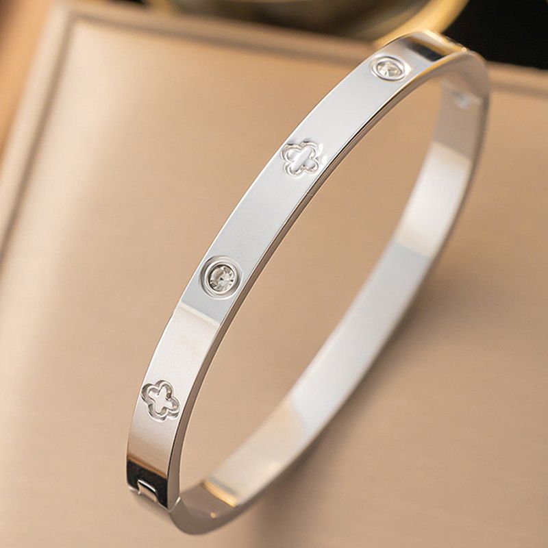 Edelstahl Vierblättriges Kleeblatt Ins Vakuum Galvanisiertes Diamantarmband Goldarmreifen_voghion.com