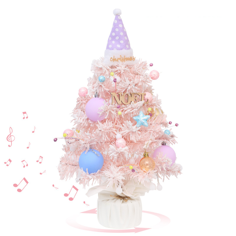 Christmas decorations color rotating music box desktop mini Christmas tree set ornaments_voghion.com