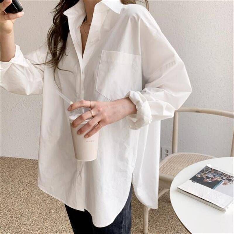 Women's Clothing Cotton Coated White Long Sleeved Loose Versatile Spring Summer And Autumn Design Niche Shirt Tops_voghion.com