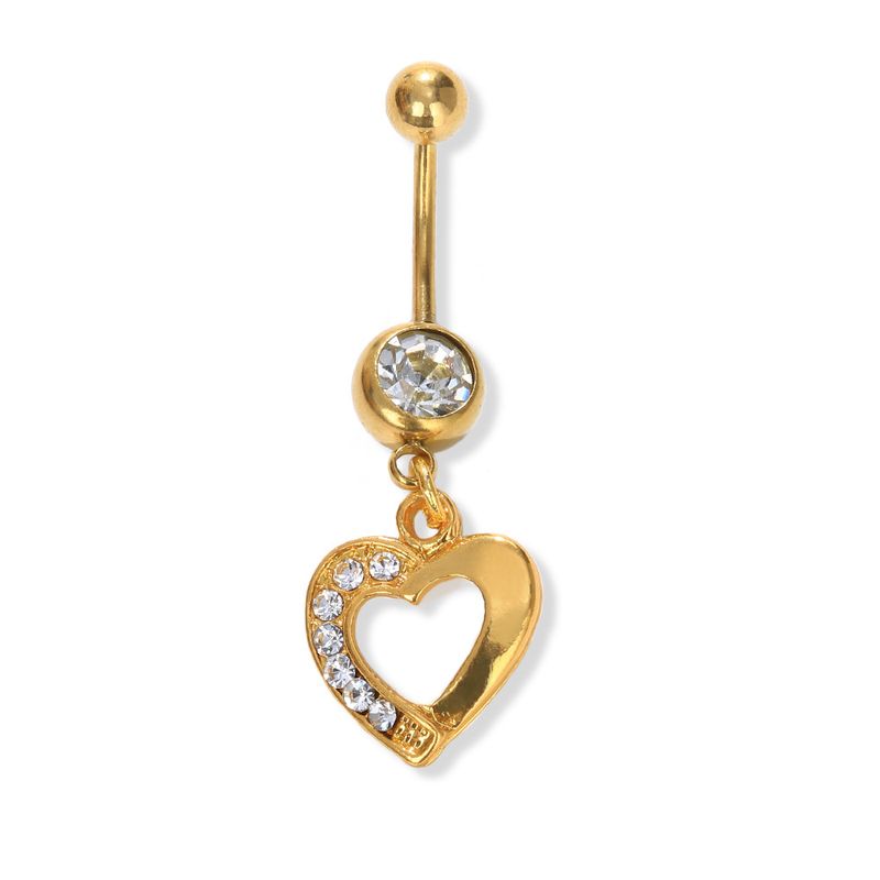 Hot Heart-shaped Rhinestone Navel nail Sexy Perforated Pendant All-match Accessories umbilical nail_voghion.com
