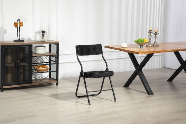 Lot de 2 chaises pliantes - Chaises de salle à manger pliables avec coussins, chaises d'appoint légères et portables pour cuisine, bureau, mariage, fête, chambre d'amis, noires_voghion.com