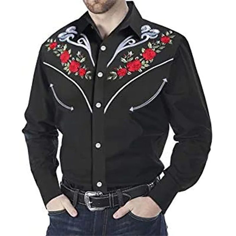 Western Tribal Ethno-Stil Casual Herren Sport Outdoor Street Langarm Button Shirt Top Anzug Revers Kleidung_voghion.com