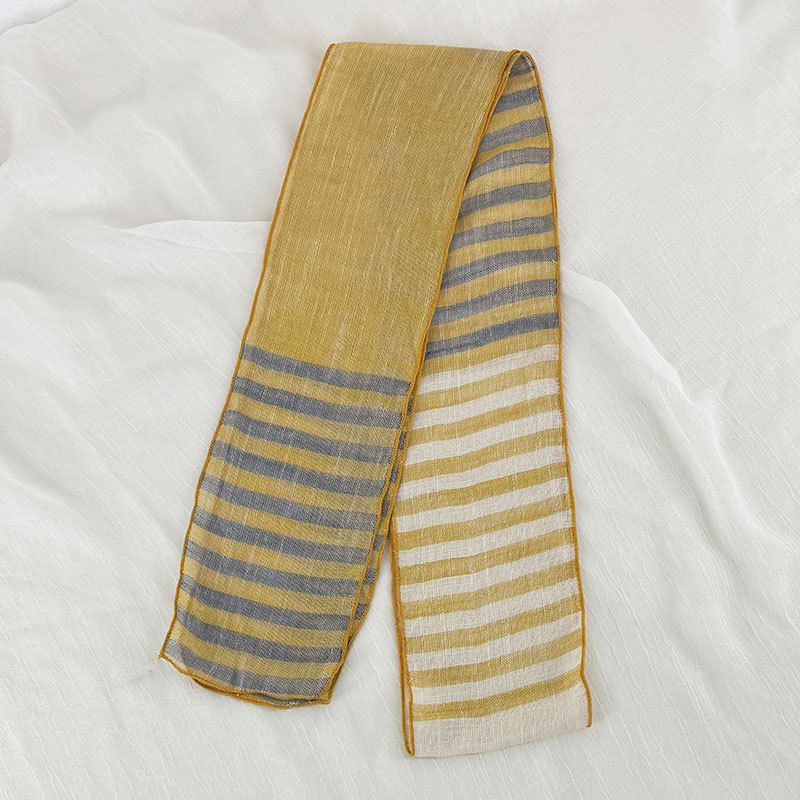 Sciarpa sottile e stretta estiva in stile coreano, stile da donna, a righe, artistica, versatile e alla moda, piccola sciarpa di seta_voghion.com