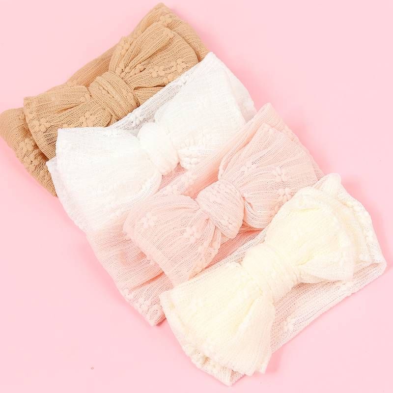 Handmade Baby Headbands Soft double-ply yarn Hair Bands with Bows for Newborn Infant Baby Toddler Girls- Pack of 4_voghion.com
