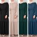Elegantes muslimisches Damen-Hemdkleid mit übergroßen Puffärmeln, Kaftan, islamische Freizeitmode, türkisblau, Hijab-Modekleid_voghion.com