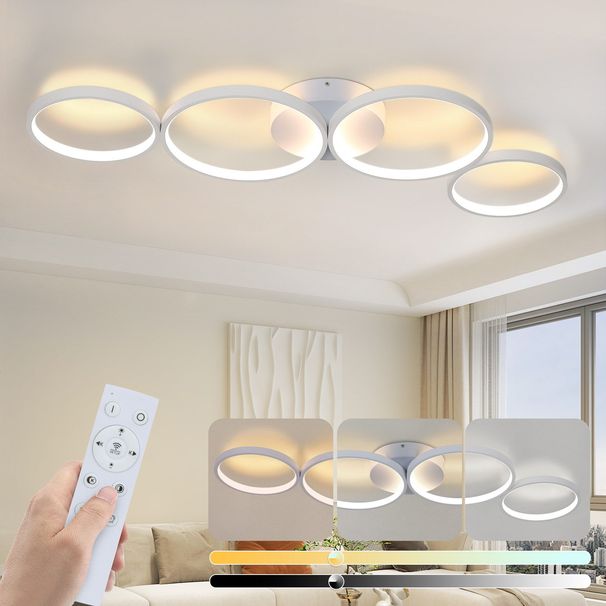 Glitzerlife LED Deckenleuchte Wohnzimmer: 100cm Wohnzimmerlampe Dimmbar 4-Ringen Moderne Schlafzimmerlampe 56W_voghion.com
