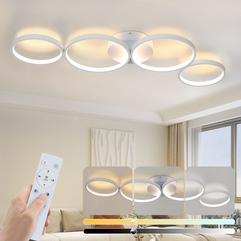 LED Deckenleuchte Wohnzimmer: 100cm Wohnzimmerlampe Dimmbar 4-Ringen Moderne Schlafzimmerlampe 56W_voghion.com
