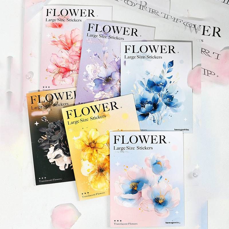 60pcs/6 Packs Of Gold Embossed PET Stickers, Self-adhesive Glitter Flower Stickers, Can Be Used For Scrapbooks, DIY Crafts_voghion.com