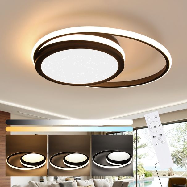 Glitzerlife Deckenlampe LED Deckenleuchte Schwarz - Dimmbare Wohnzimmerlampe Modern Rund Küchenlampe 56W Deckenbeleuchtung Sternnhimmel Design Für Hotel Büro_voghion.com