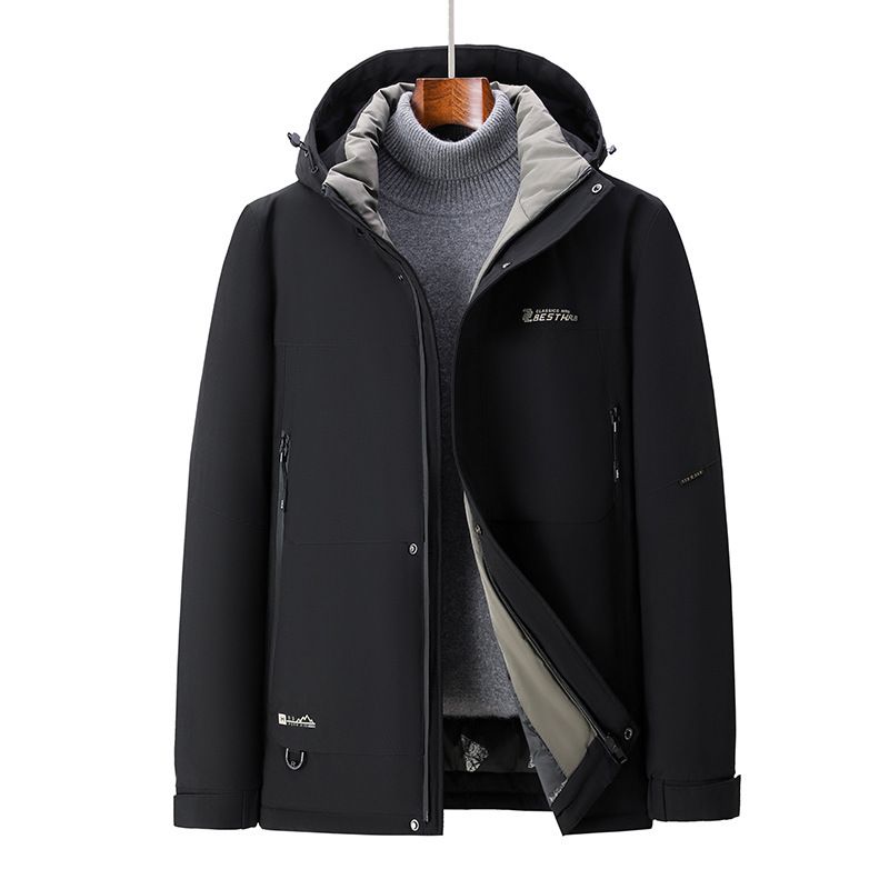 Men's Clothing long thickened black gold graphene large size men's cotton jacket with hood, detachable, windproof, waterproof, casual and fashionable_voghion.com
