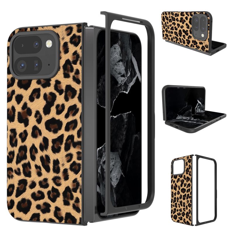 Za Google Pixel 9 Pro Fold črn okvir leopard polna prevleka za telefon (zlati leopard)_voghion.com
