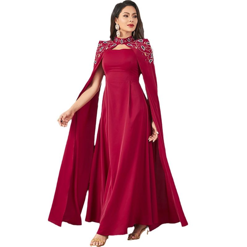 Damenbekleidung 3885 neues dünnes Kleid mit langem Rock, Stickerei und Perlen, zweiteiliges Kleid_voghion.com
